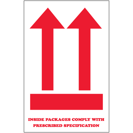 4 x 6" - "Inside Packages Comply..." Arrow Labels